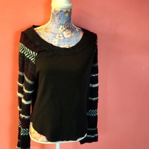 Free People Fairground Thermal Gray Knit Long Bell Sleeve BoatNeck Top Sweater M